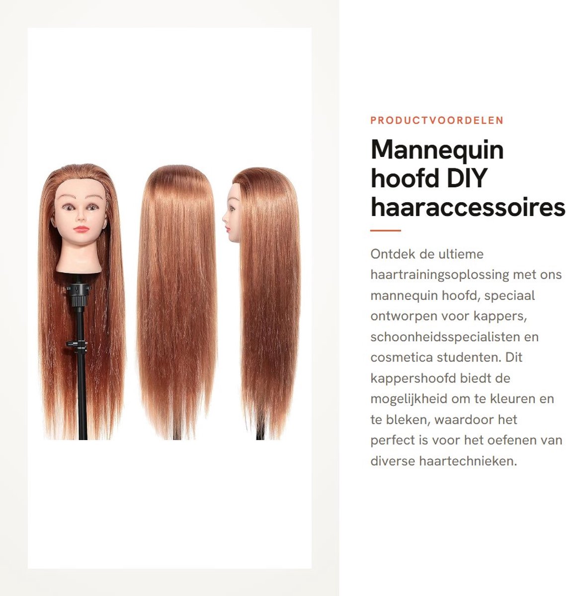 Dailygoods - Mannequin hoofd - DIY haaraccessoires - Kappershoofd met synthetisch haar - Geschikt voor kappers en studenten - Haartraining - Kleuren e...