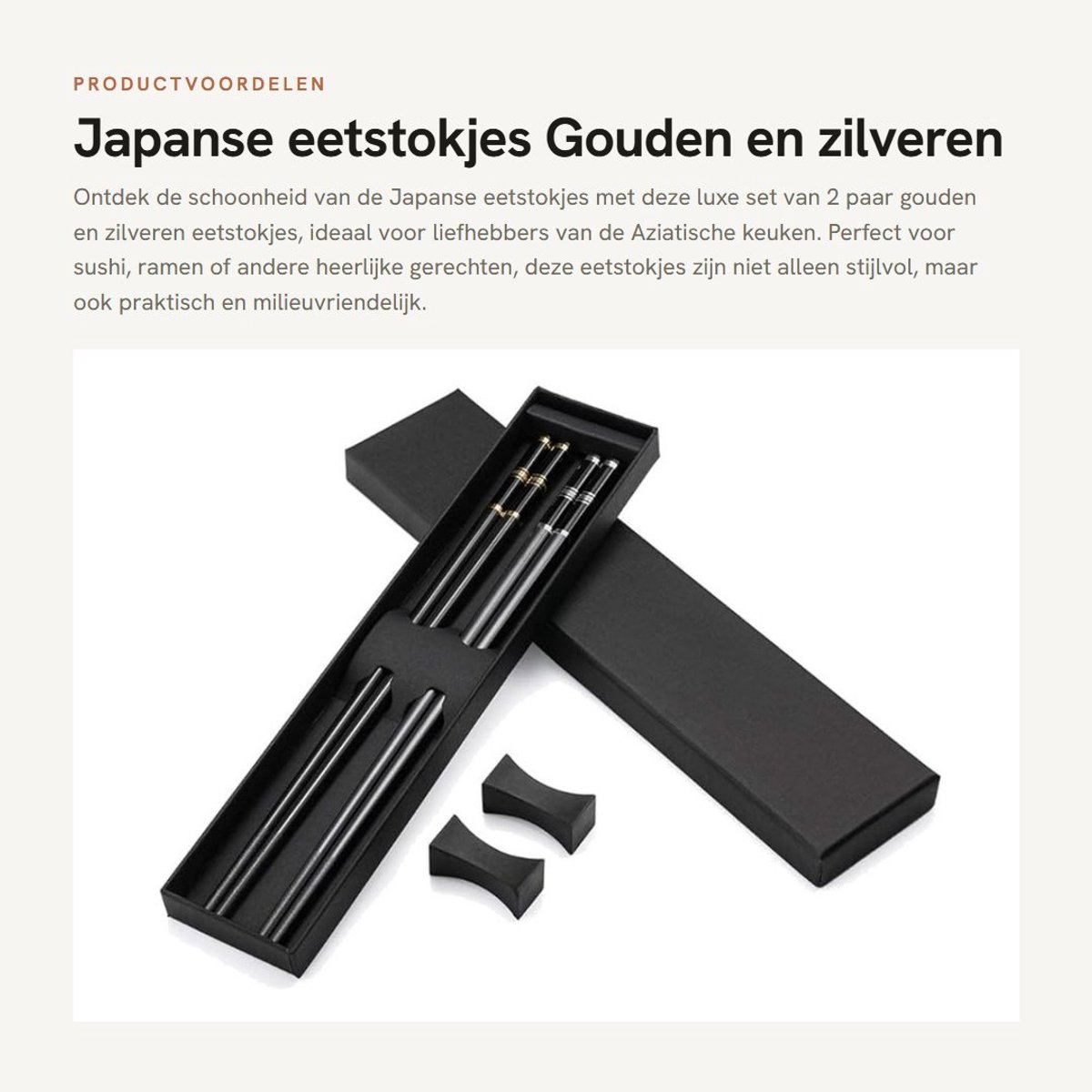 Dailygoods- Eetstokjes Set - 2 Paar Gouden/Zilveren Eetstokjes - Eetstokjes Houder - Vaatwasserbestendig - Herbruikbaar - 24,3 cm Lengte - Chopsticks