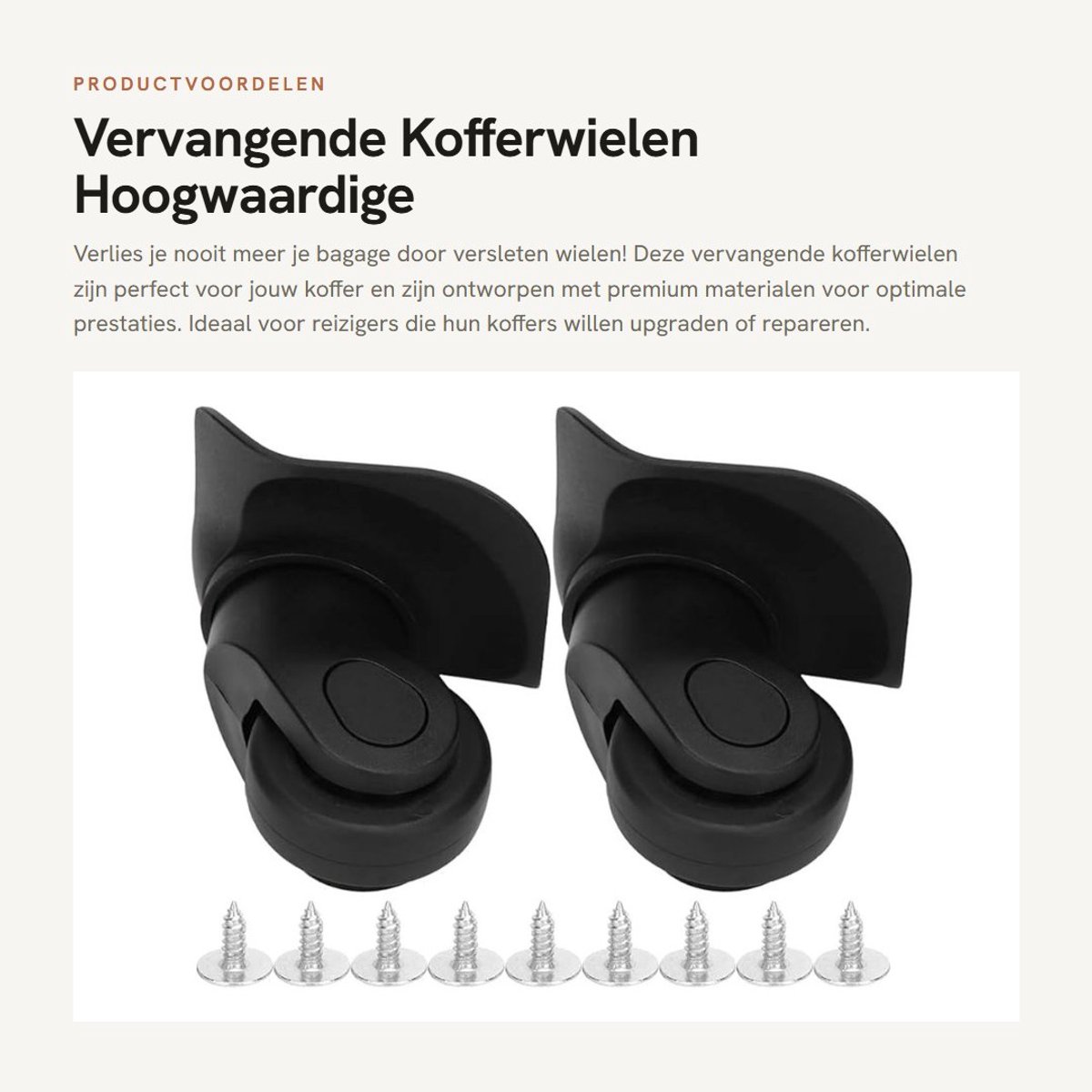 Dailygoods- Kofferwielen Vervangset - Draaibaar - Duurzaam - Geluidsarm - Slijtvast - Schokabsorberend - Inclusief Schroeven - Bagagewielen