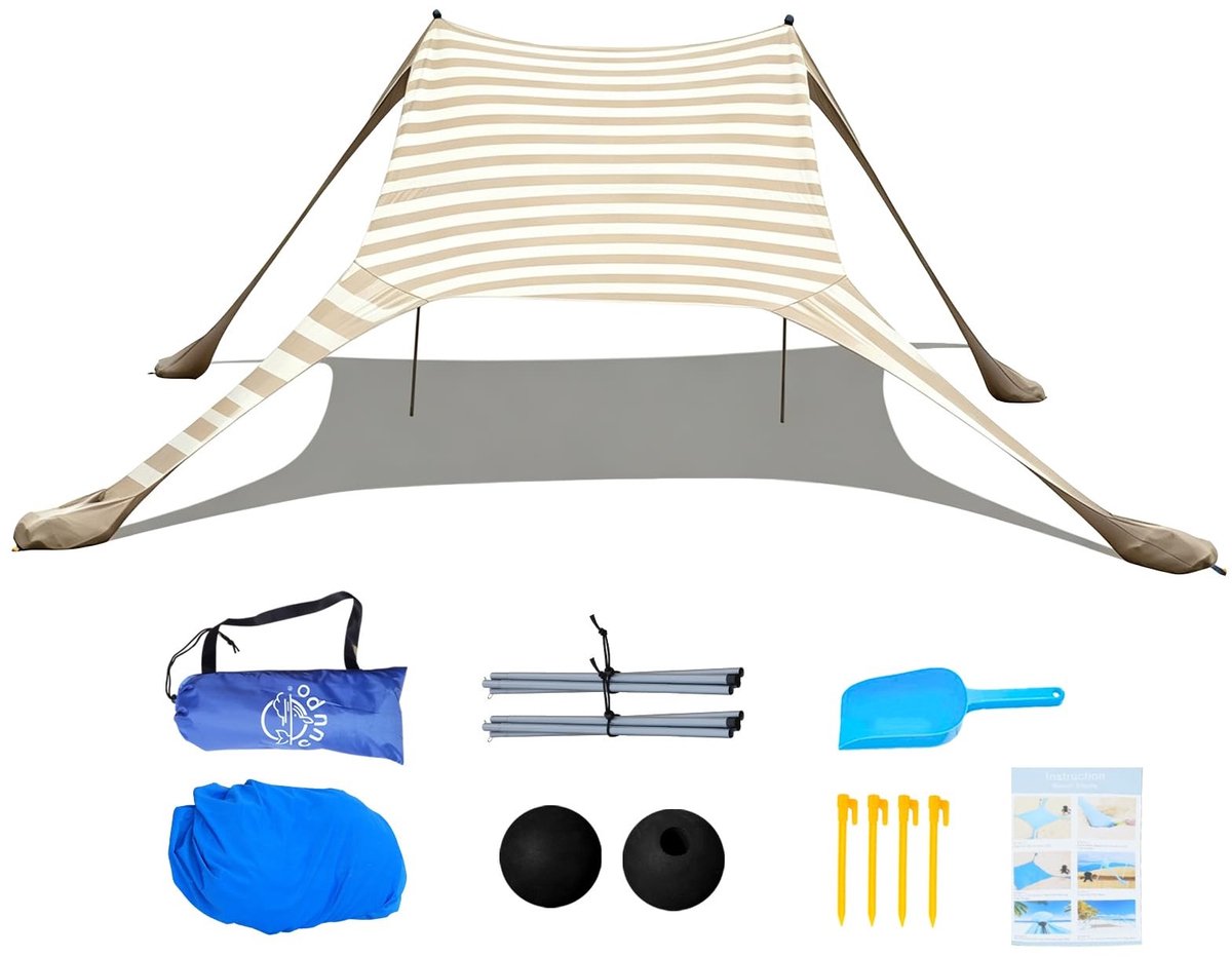 Dailygoods- Strandtent Pop-Up 2 x 2,1 m - UV Bescherming UPF 50+ - Winddicht - Draagbaar - Ideaal voor Strand/Camping - Inclusief Stabiliteitsstangen en Zandzakken - Zonluifel