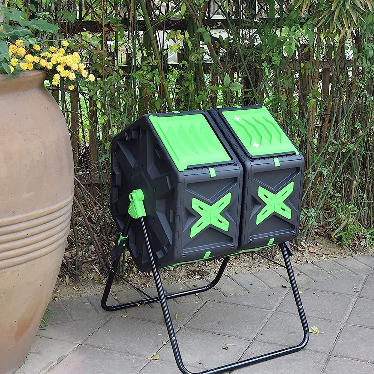 Compost Trommel - Compostbak - Tuinafval Verwerken - Dubbele Kamer - 140L - Zwart