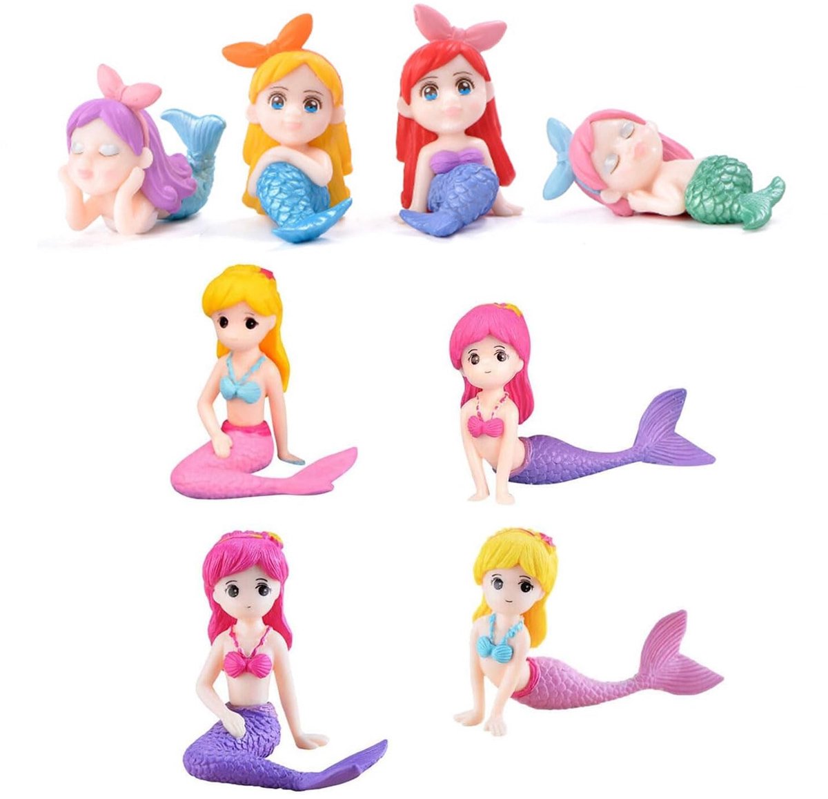 Dailygoods- Taarttoppers 8 stuks - Mini-zeemeerminfiguren - Taartdecoratie set - Oceaan themafeestdecoratie - PVC - Duurzaam en veilig
