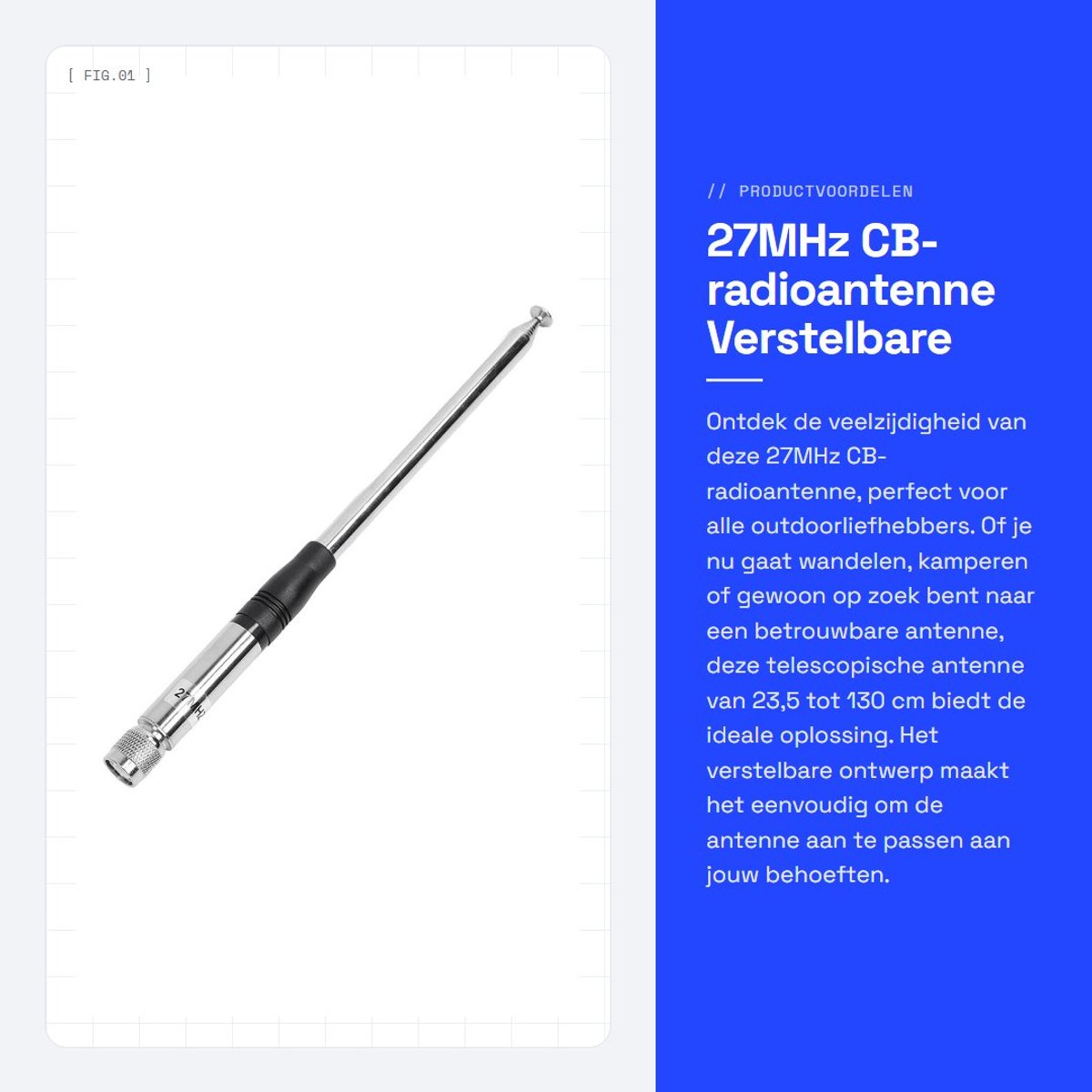 Dailygoods- CB-radioantenne Verstelbaar telescopisch design - TNC-connector - 27 MHz - Draagbaar - Omnidirectionele dekking - Maximaal ingangsvermogen 20 W - Antenne