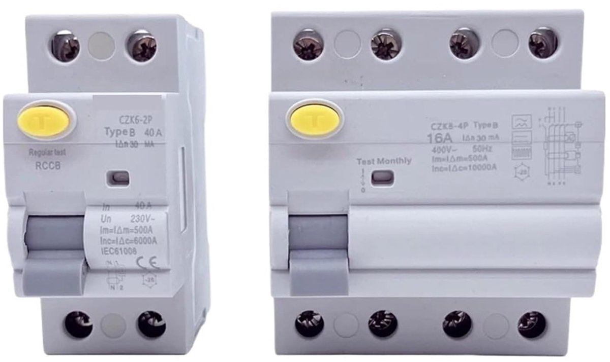 Aardlekschakelaar - Veiligheidsschakelaar - Bescherming Installatie - Automatische Uitschakeling - 40A 63A - Grijs