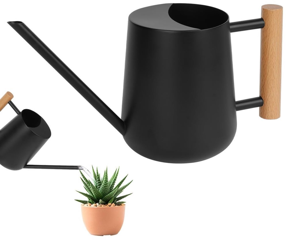 Dailygoods - OFFCUP 1 liter gieter, kleine gieter voor planten, kamerplanten, met lange schenktuit, voor thuis, planten, bonsai (zwart)