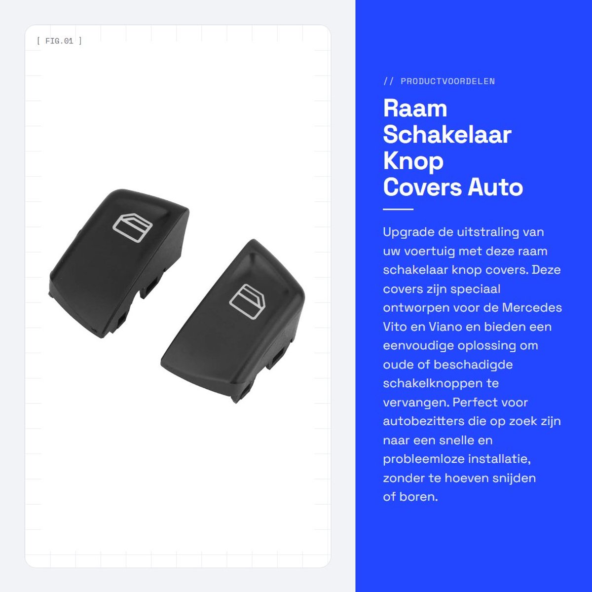 Dailygoods - Raam Schakelaar Knop Covers - Auto Power Window - Eenvoudige installatie - Geschikt voor Mercedes Vito Viano - Reparatie Knop Caps - 2 Stuks