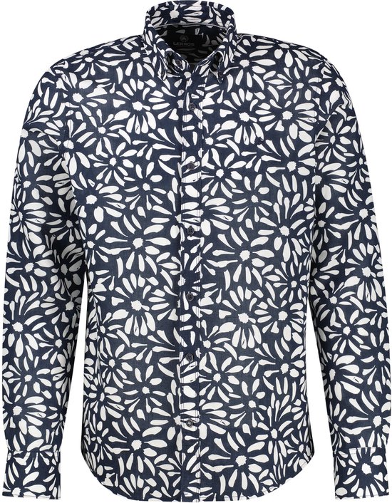 LERROS Overhemd met lange mouwen en bloemenprint in grote maten , Maat: 6XL , Kleur: CLASSIC NAVY , 55% linnen, 45% katoen