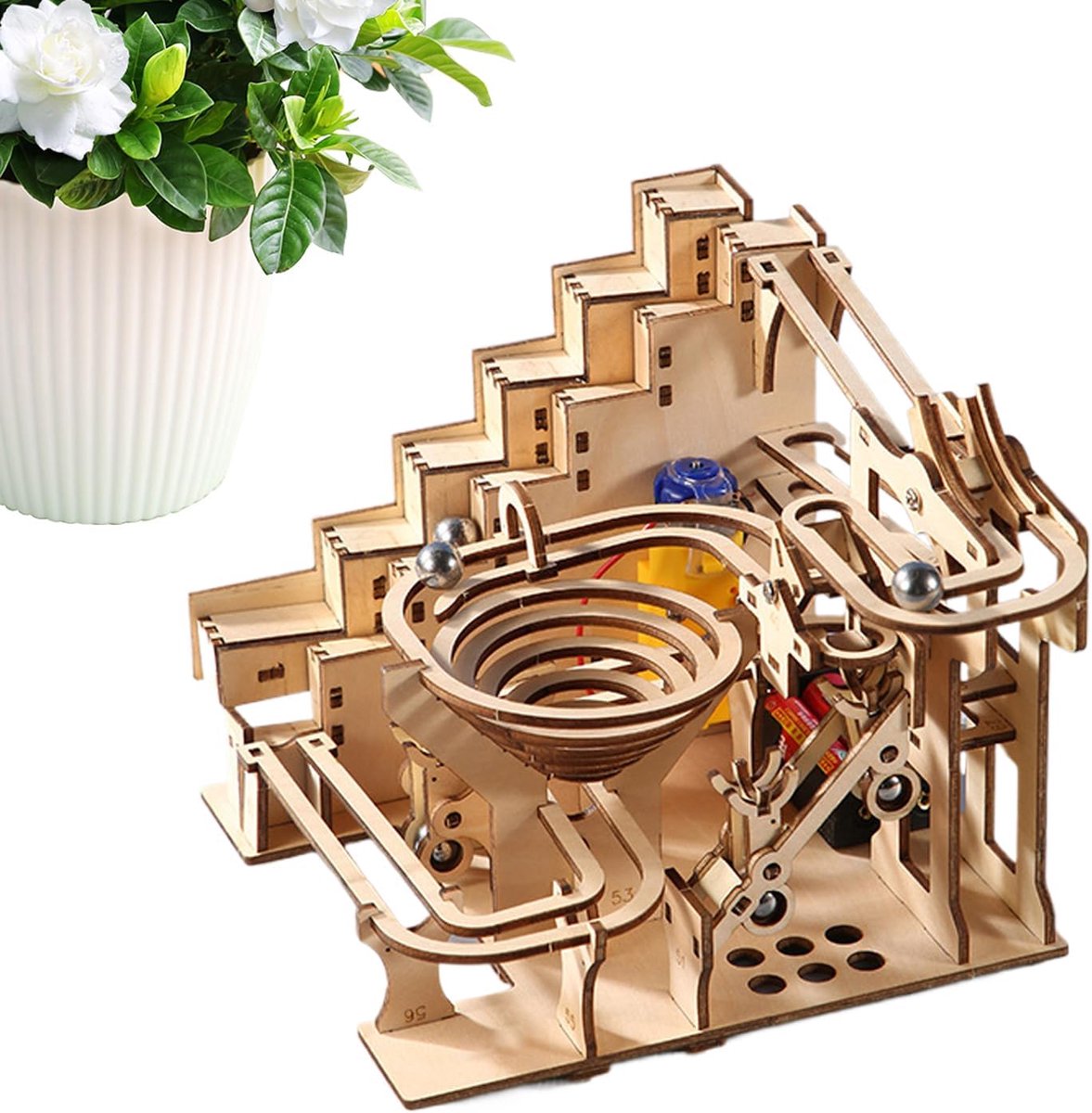 Houten Knikkerbaan - 3D Puzzel - Mechanisch Knutselen - Gereedschapsloze Montage - 190x160x140mm - Niet gespecificeerd