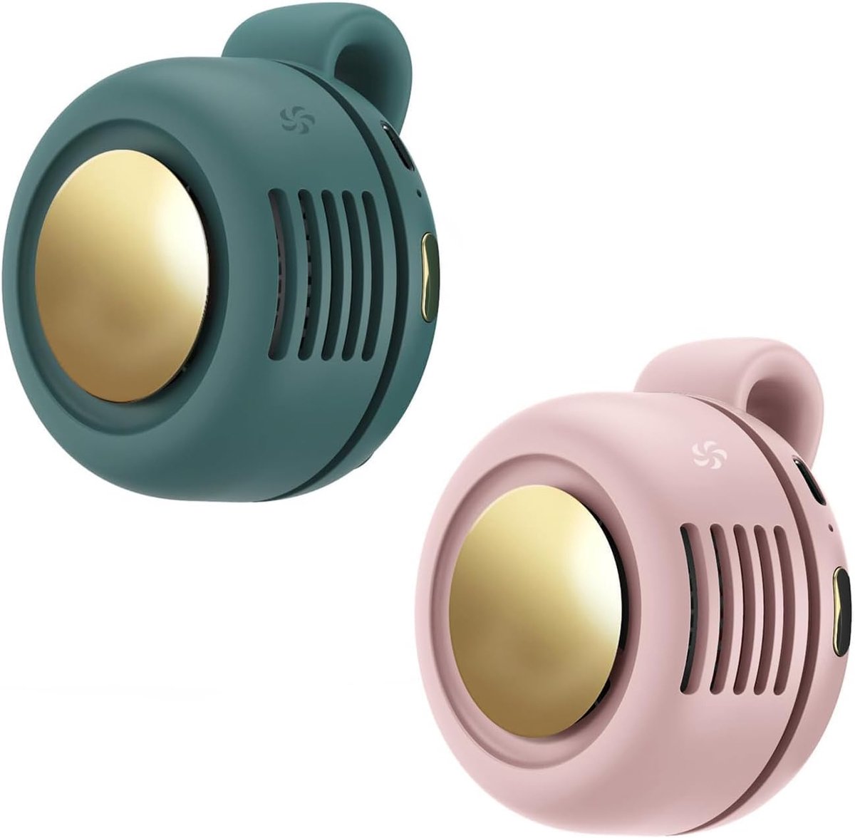 Draagbare klemventilator verkrijgbaar in roze en groen, compacte oplaadbare USB bladloze mini ventilator met geruisloze motor, drie instelbare snelheden en 360 graden draaifunctie