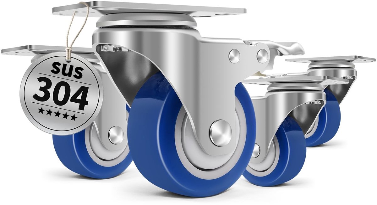 Dailygoods- Zwenkwielen 75 mm - Set van 4 - Capaciteit 540 kg - Zwenkwielen met rem - Hittebestendig - Geschikt voor diverse vloertypes - Meubelwielen