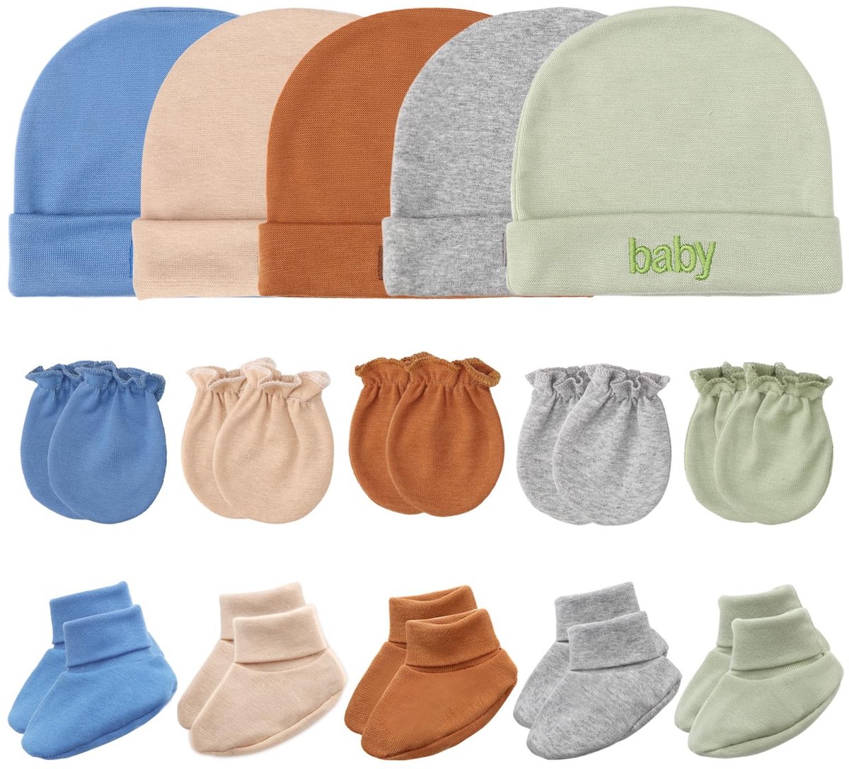 Dailygoods- Baby Muts Set - Dikke Warme Muts - Wanten - Sokken - 0-6 Maanden - Geborduurd met “baby” - Babykleding