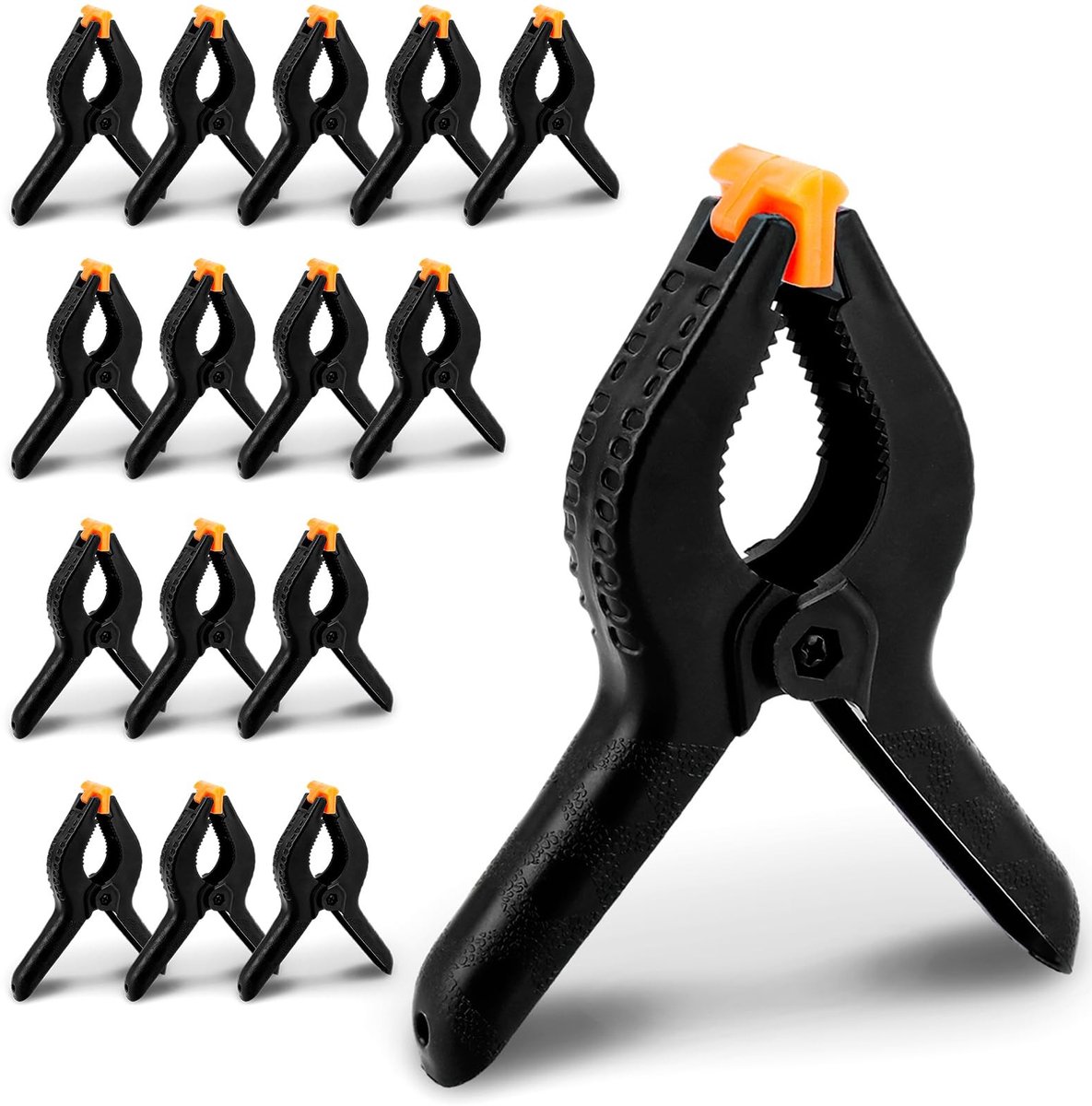Dailygoods- Veerklemmen Set van 16 - Professioneel/Hobbygebruik - Hoge Spankracht 13 kg - Robuust/Duurzaam - 90° Draaibare Klembekken - Ideaal voor Timmerlieden - Klemset