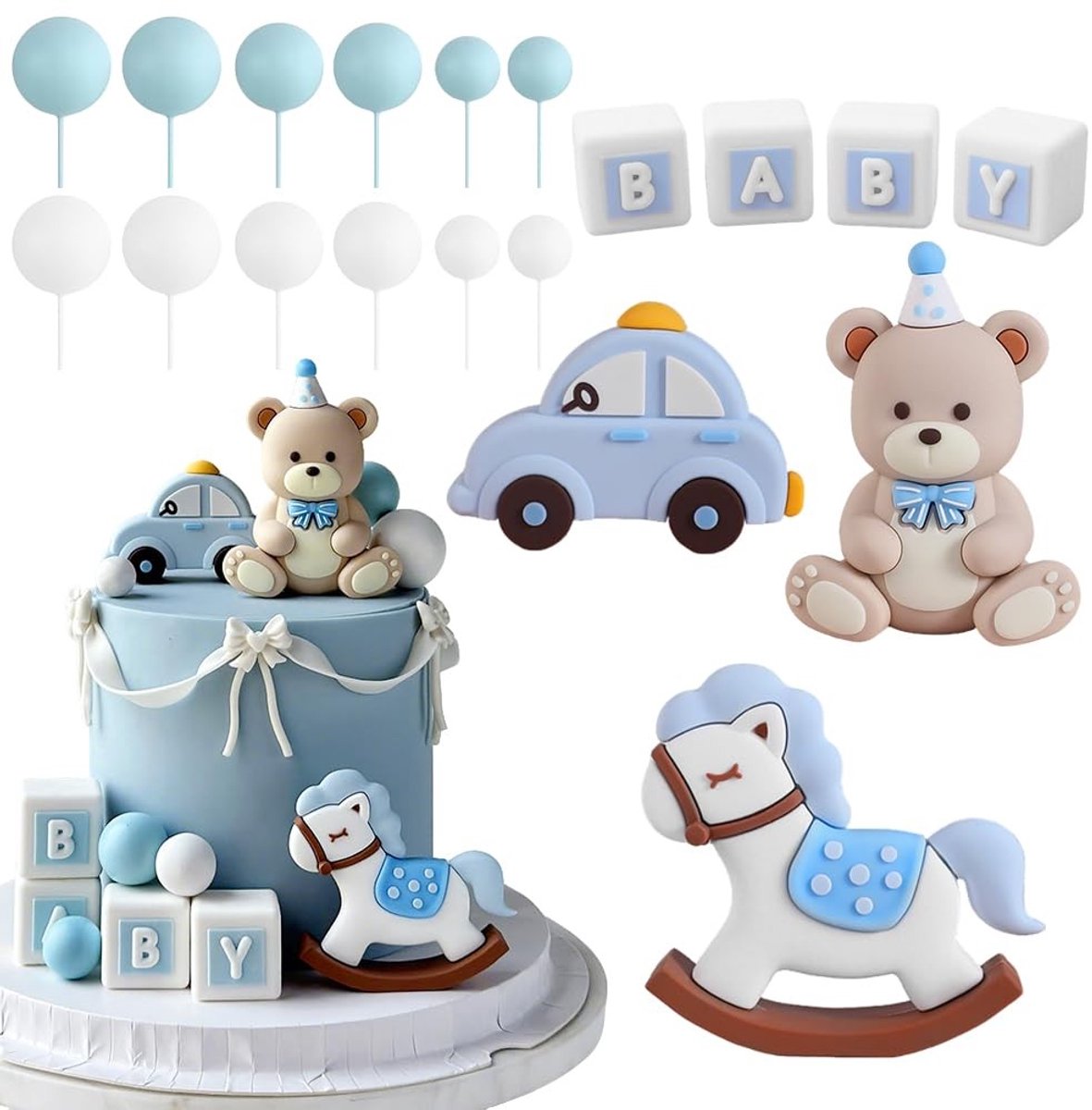 Dailygoods- Taartdecoratie - Baby Bear Taarttopper - Taartdecoratie Babyshower - Verjaardagsfeest Decoratie - Jungle Thema - Zachte Rubber Beer - Taartopzetstuk