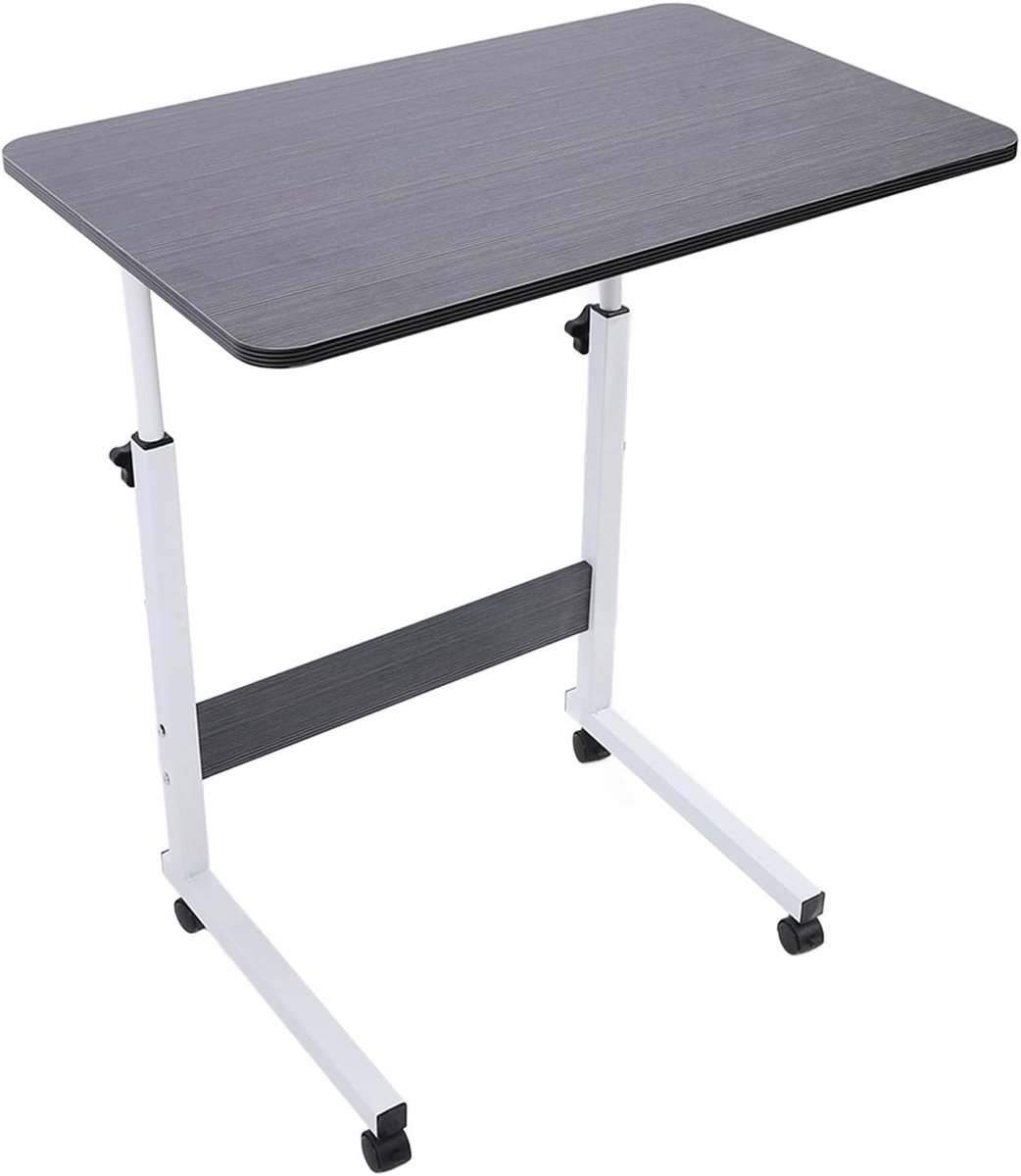 Laptopwagen Verstelbaar - Mobiel Bureau - Werken en Eten - Met Wielen - 80x40cm - Zwart