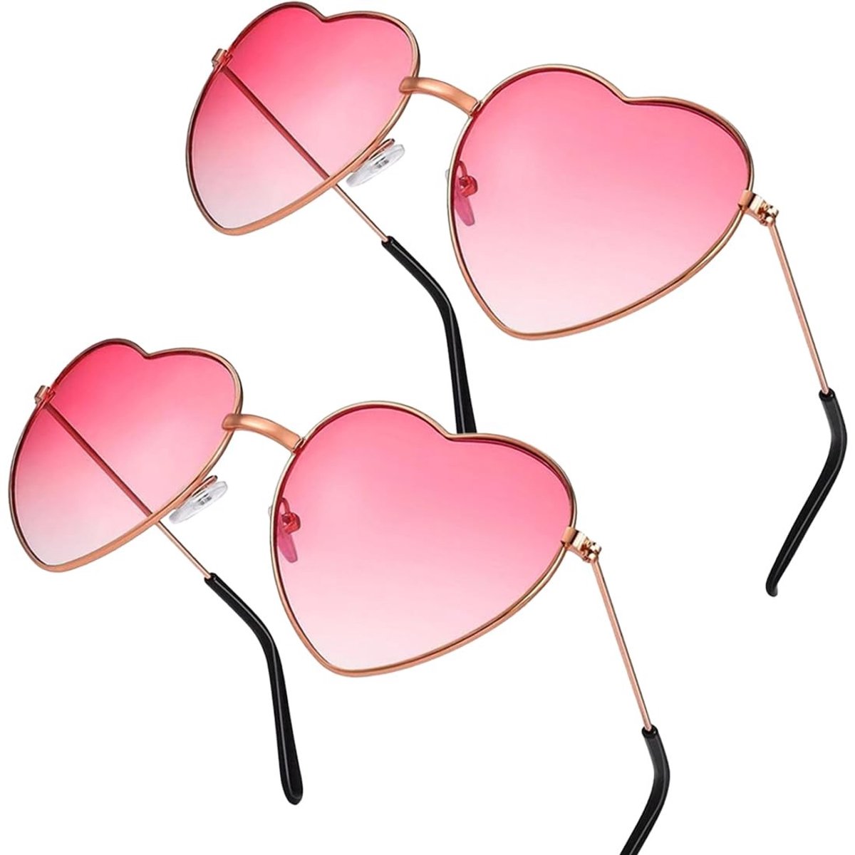 Dailygoods- Zonnebrillen Set van 2 - Hartvormig Ontwerp - Retro Hippiebril - Roze Glazen - Lichtgewicht Metalen Frame - Geschikt voor Feesten - Fashion Sunglasses