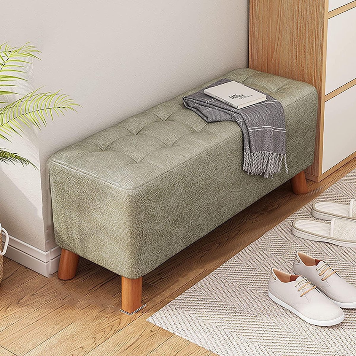Voetenbank Rechthoekig - Ottomaanse poef - Ontspannen Zitten - Antislip poten - 80x28x34cm - Geel