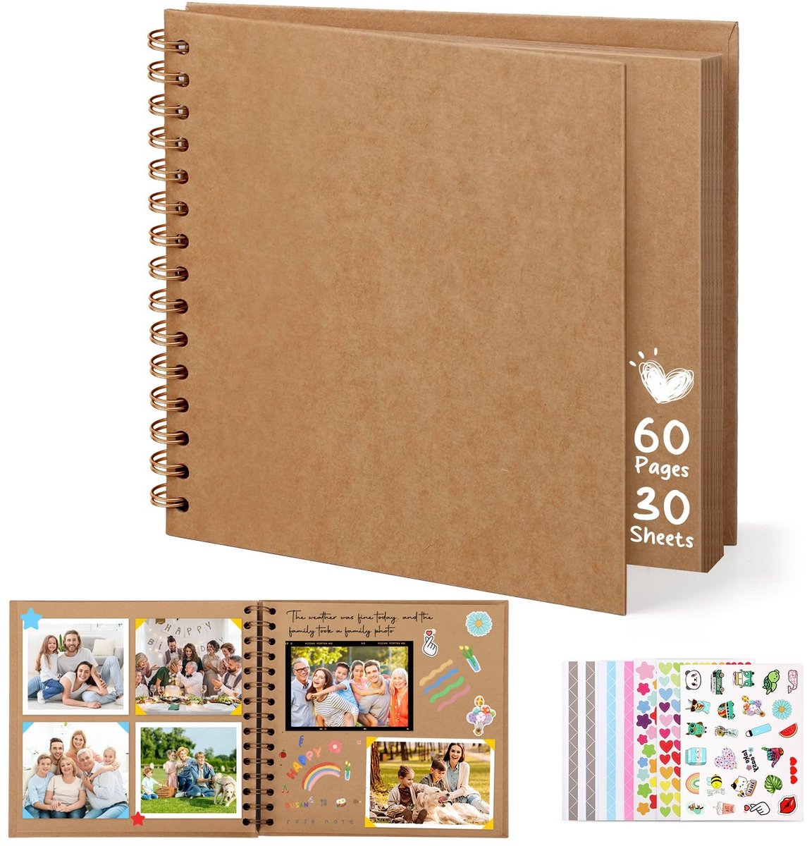 Dailygoods- Fotoalbum 8-inch Gepersonaliseerd - Scrapbook - Herinneringsalbum - Bruin - 30 Vellen - Speciaal Cadeau - Herinneringsboek