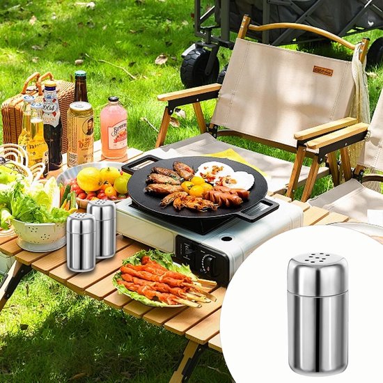 Dailygoods- Zout- en Pepervaatje - Mini Set 2-delig - Roestvrij Staal - Compact Formaat 2,3 cm - Ideaal voor Reizen - Perfect voor Camping - Shaker van Dailygoods — afbeelding 5