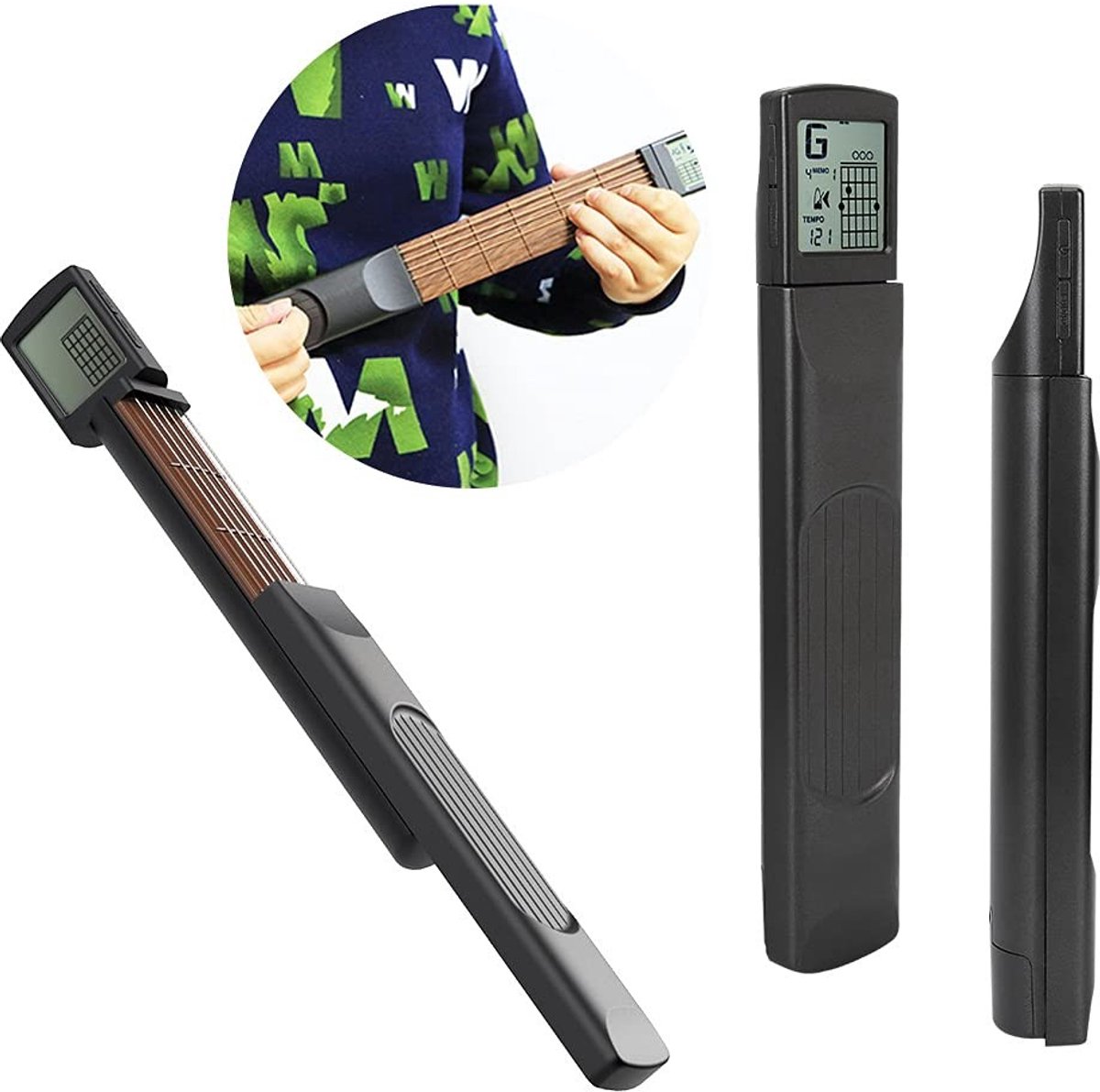 Dailygoods- Gitaartrainer Draagbaar - 6 Frets/Oefentool - Metronoomfunctie - Draaibaar Scherm - Lichtgewicht - Stalen Snaren - Akkoordtrainer