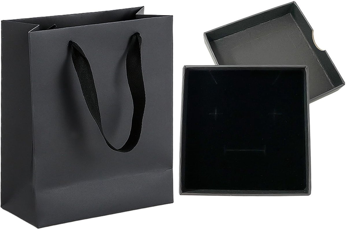 Dailygoods- Cadeaudoos Klein - Geschenkdoos met Deksel - Geschenkzakje - Kraftpapier - Zwart - Afmetingen 8 x 8 x 2 cm
