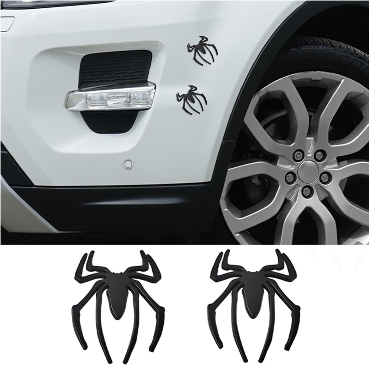 Dailygoods - JNNJ 2 stuks 3D spinnenlogo autostickers, zinklegering autostickers, universeel waterdicht en roestvrij, voertuig metalen stickers voor motorfiets, auto, vrachtwagen (zwart)
