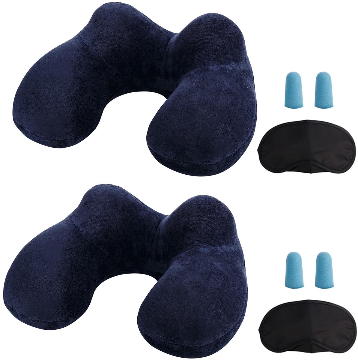 Dailygoods- Reiskussen Ergonomisch - Opblaasbaar Neksteunkussen - Zacht Fluwelen Hoes - Inclusief Oordopjes/Slaapmasker - 360 Graden Ondersteuning - Ideaal voor Vliegtuig/Trein/Auto