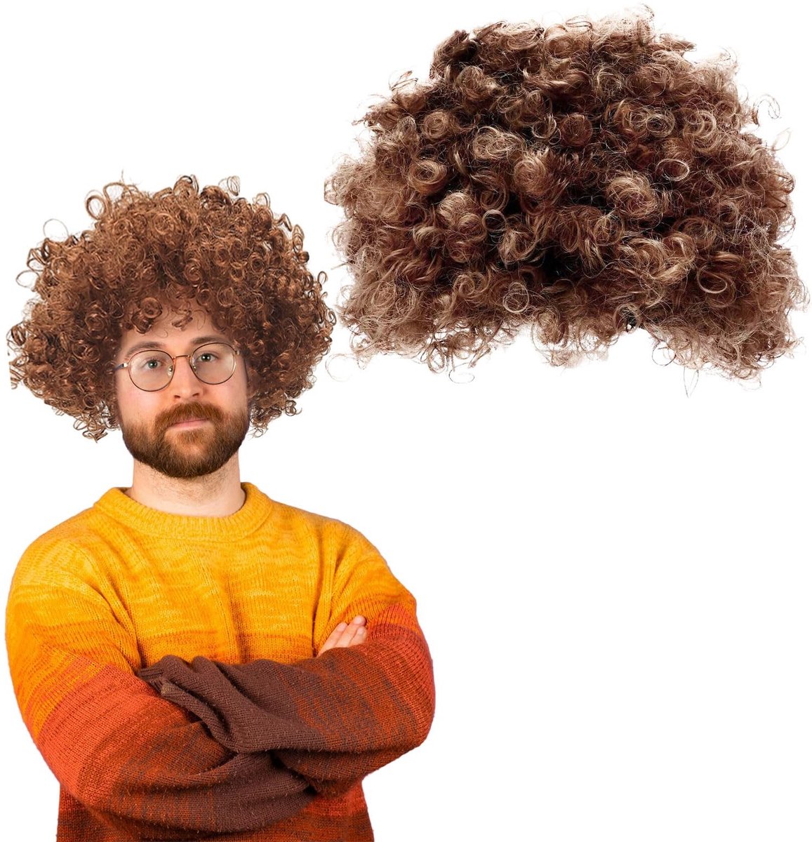 Dailygoods- Krullende Pruik - Korte Afropruik - Synthetisch Haar - Bruin - Universele Maat - Perfect voor Carnaval/Cosplay