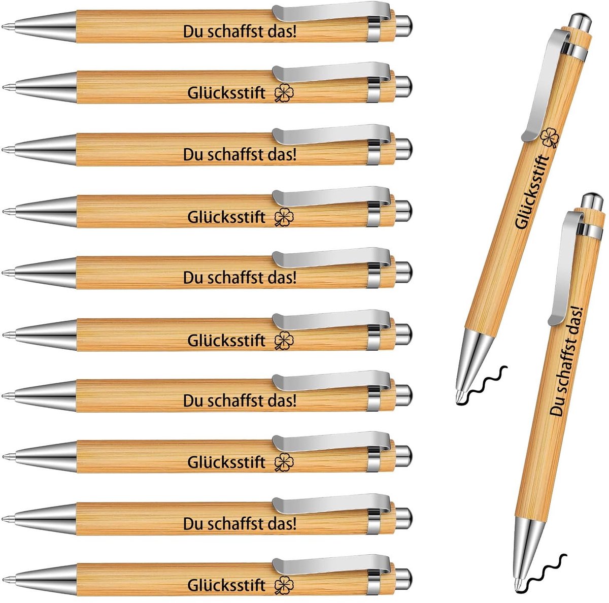 Dailygoods - Pakket van 12 inspirerende balpennen, schrijfkleur zwart intrekbare balpen, motivatiepennen met uitspraak hout voor kantoor, bedrijf, school en thuis