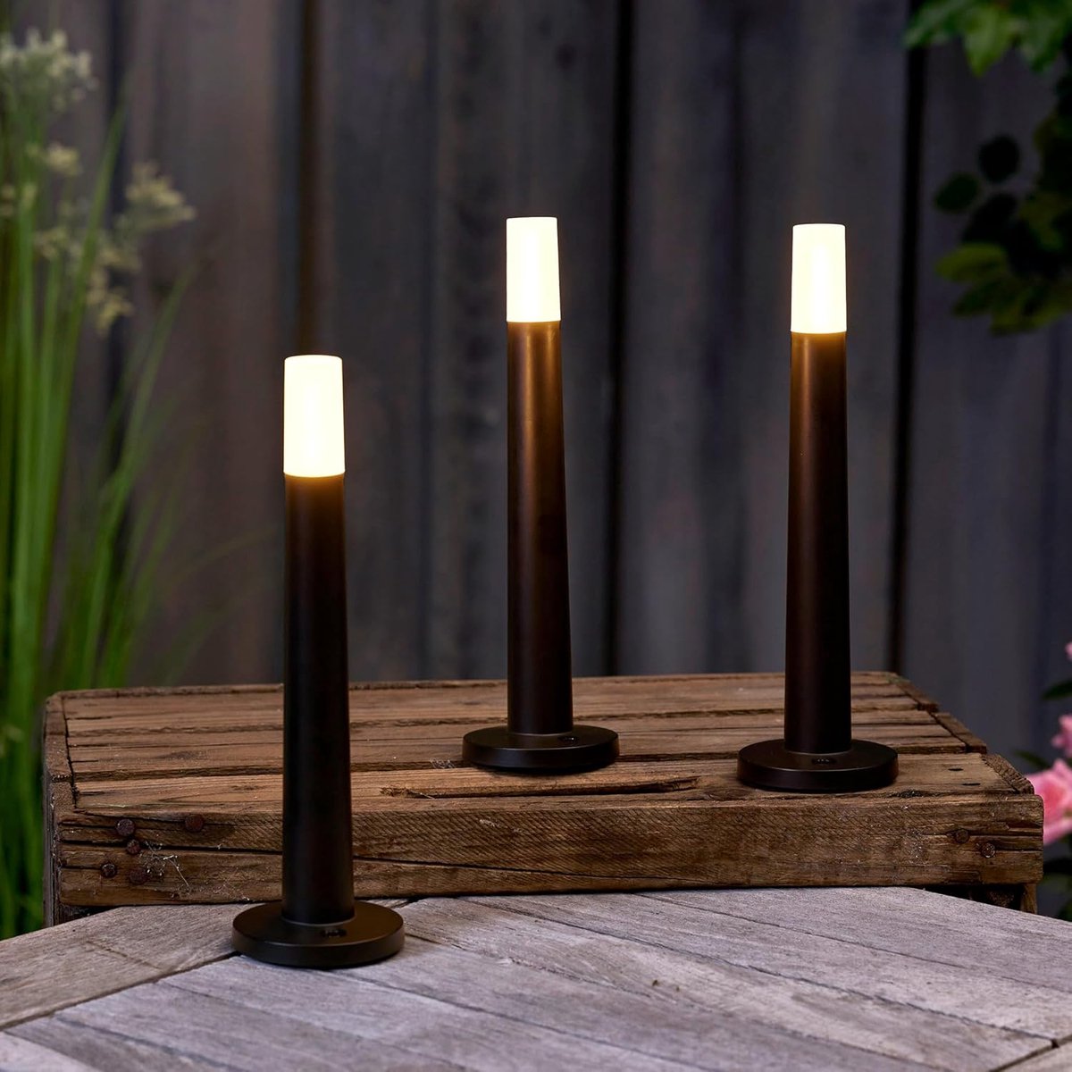 LED Lounge kaarsen - Sfeerverlichting set - Binnen en buiten - Draadloos opladen - Set van 3 - Zwart