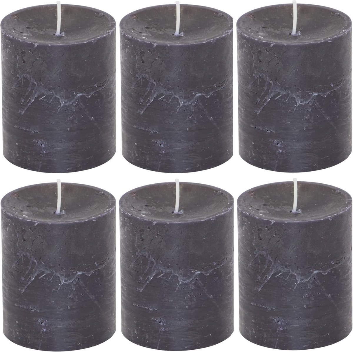 Rustieke Stompkaarsen - Blokkaars Set - Gezellige Avonden - Druppelvrij Weinig Roet - 6 stuks 7x8 cm - Zwart