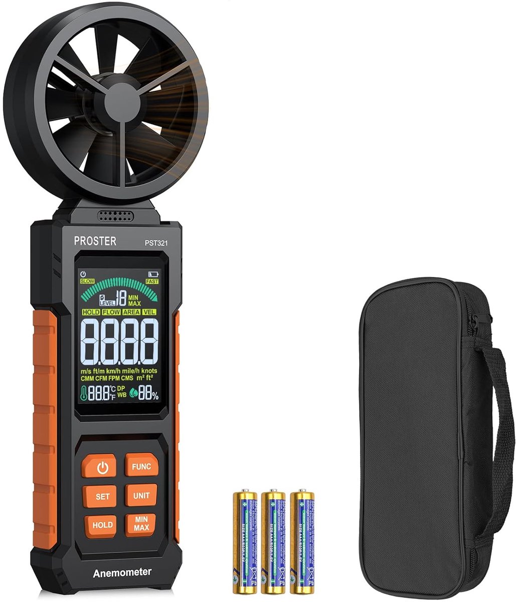 Digitale Anemometer - Windmeter Luchtsnelheid - Meten Luchtstroom - Groot LCD Display - 27 x 12 x 5.2 cm - Zwart