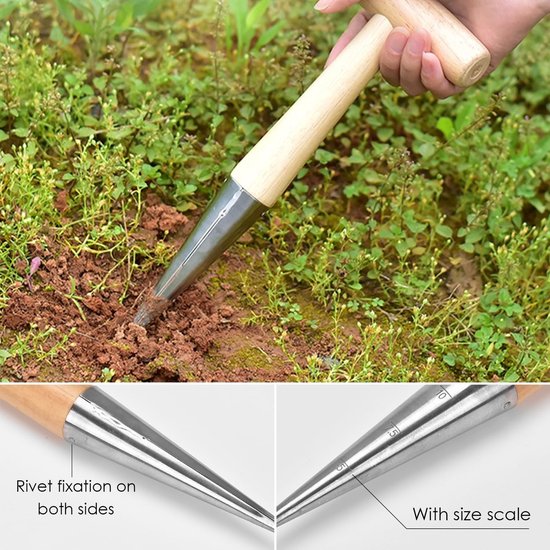 Dailygoods- Zaaigoed 1 stuk - Roestvrij Stalen Tuingereedschap - Handzaaigoed - Plantgereedschap - Bloemenplantgereedschap - Houten Handvat - 11 x 28,5 cm van Dailygoods — afbeelding 3