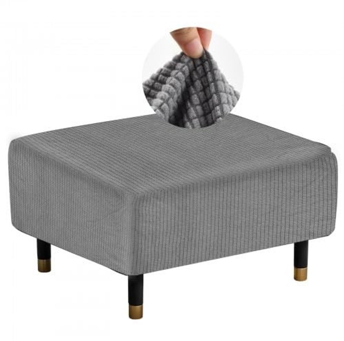 Dailygoods- Poef Cover - Vierkante Ottomaanse Slipcover - Wasbare Jacquard - Stretch Meubelhoes - Donkergrijze Protector - Huidvriendelijk Polyester - Voetenbankhoes
