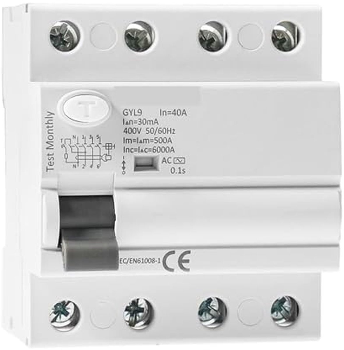 Stroomonderbreker - Aardlekschakelaar - Veiligheid Installatie - Compact Modulair Ontwerp - 40A 30MA - Grijs