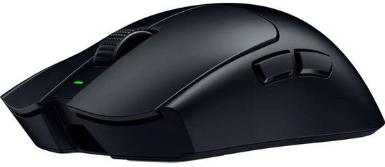 Zwarte Razer gamingmuis, zij aanzicht.