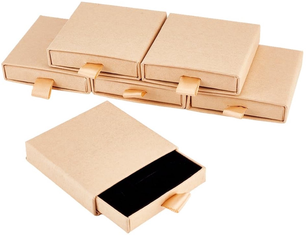 Dailygoods- Sieradenbox Uittrekbaar - 6 Stuks - Lichtgewicht Papiermateriaal - Duurzaam - Sponsafstandhouders - 2,72 x 3,15 x 0,67 Inch - Sieradenopbergdoos
