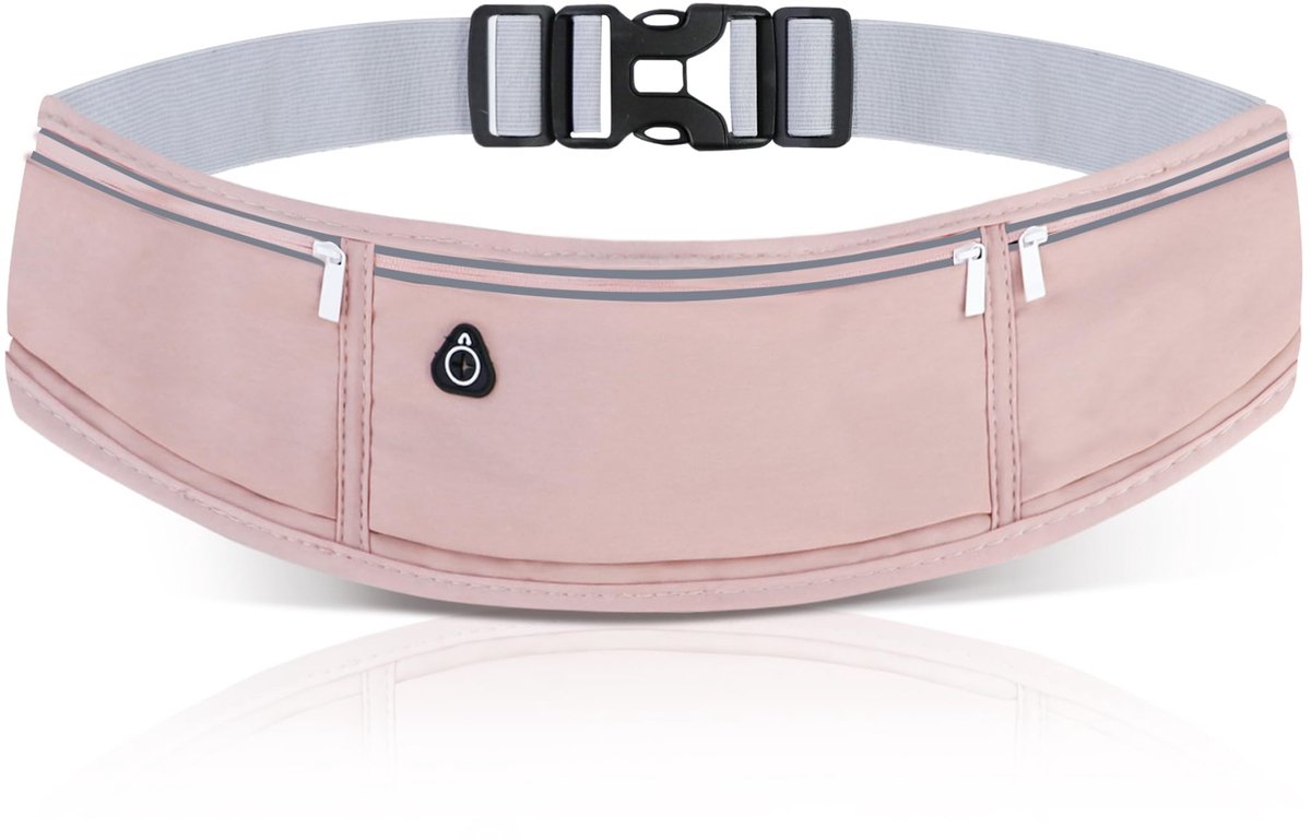 Dailygoods - Polyester buiktas, klein, joggingtas met reflecterende strepen, ritssluiting en hoofdtelefoonjack, platte heuptas voor sport, wandelen, korte uitstapjes, roze, Small, Minimalistisch