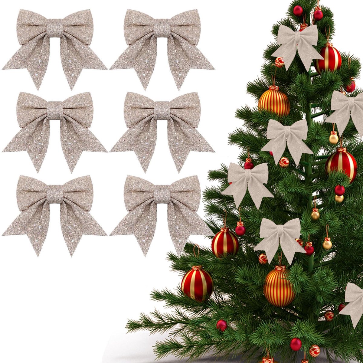 Dailygoods - 6 Stuks Kerststrikken - Decoratieve Strikken voor de Feestdagen