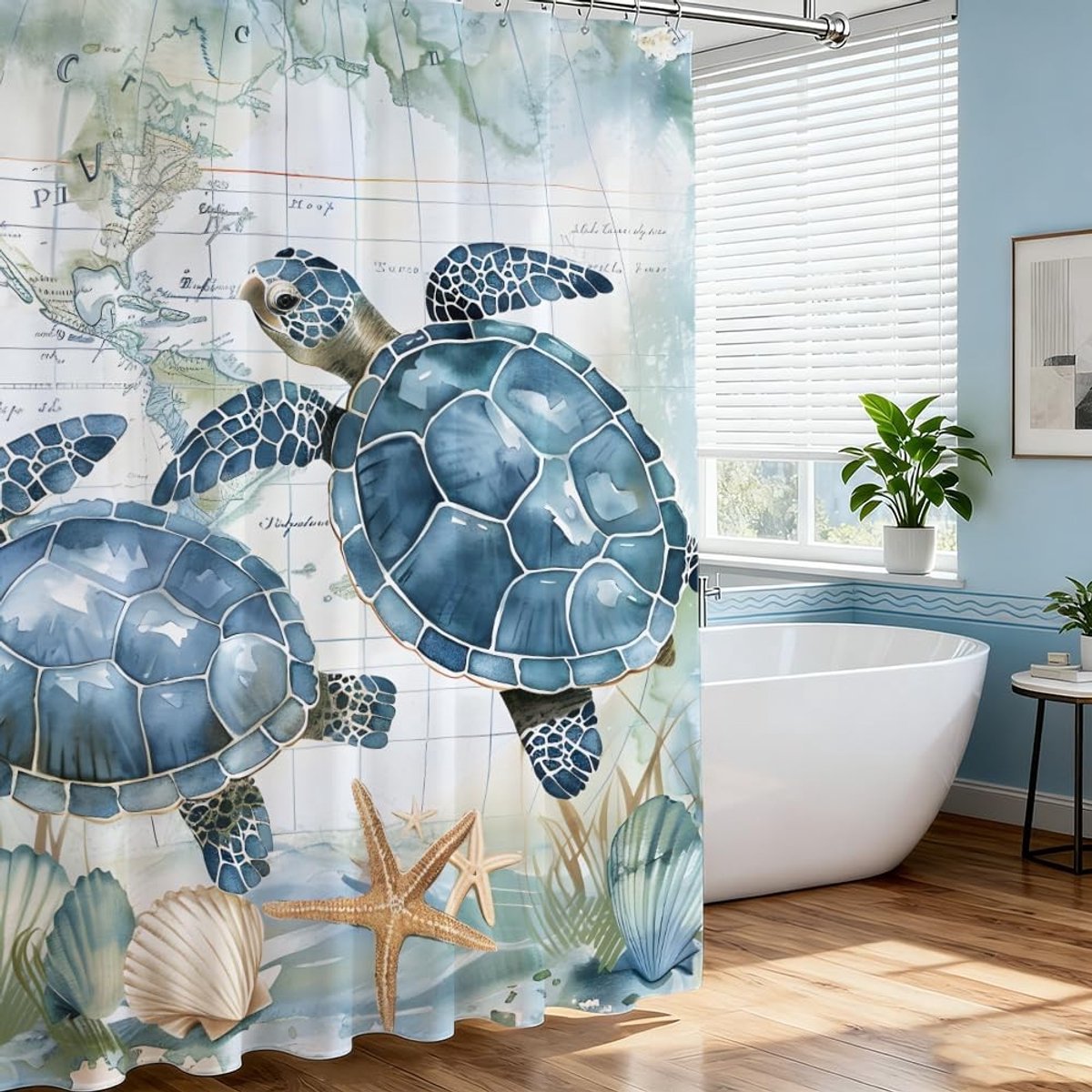 Solidchoice- Douchegordijn Waterdicht - Nautisch Design - 183x183 cm - Set met Haken - Machinewasbaar - Duurzaam Polyester - Badkamergordijn