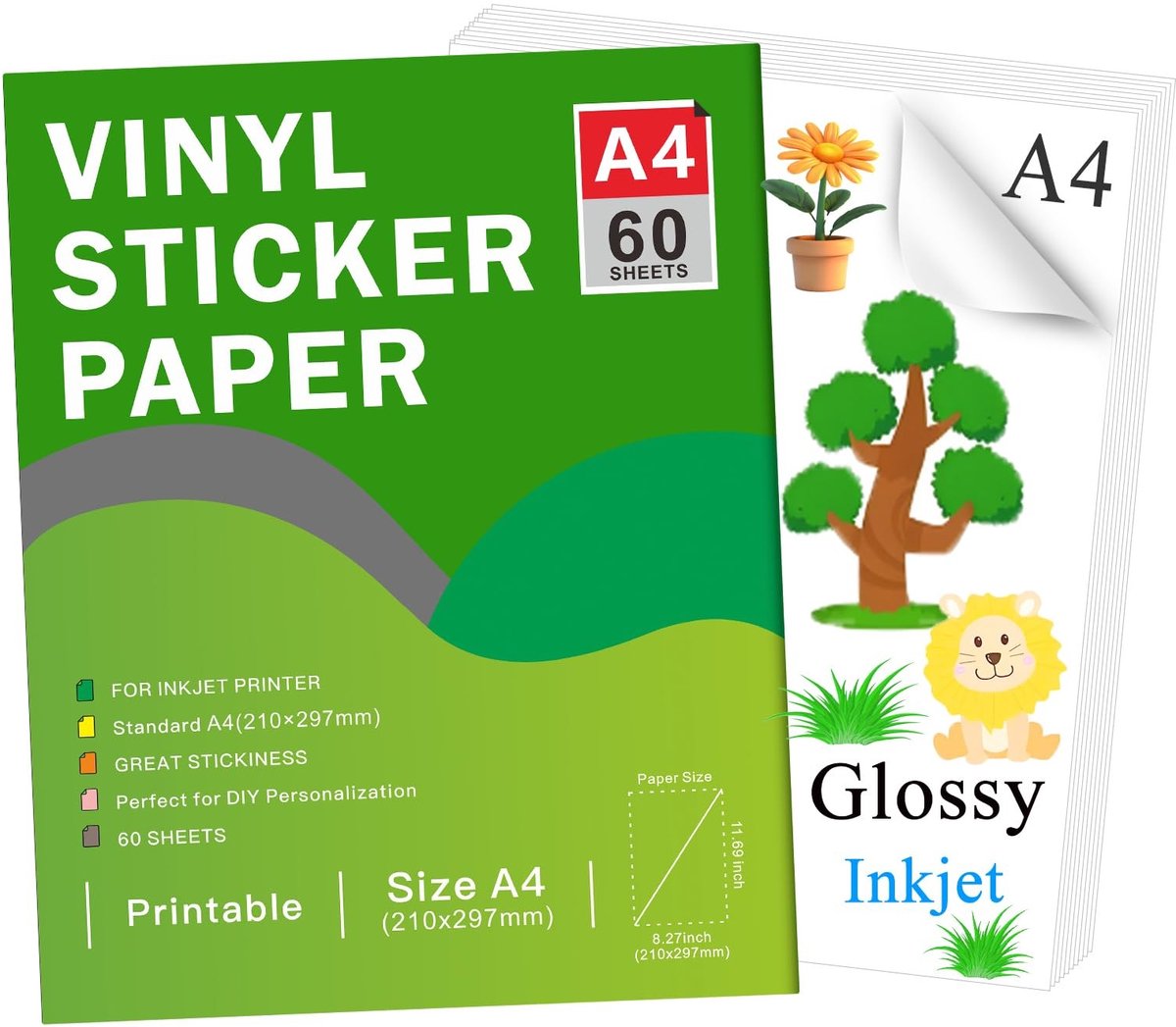 Dailygoods- Vinylstickerpapier A4 - Waterdicht - Zelfklevend - Glanzend - 30 vellen - Voor inkjet/lazerprinters - Stickerpapier