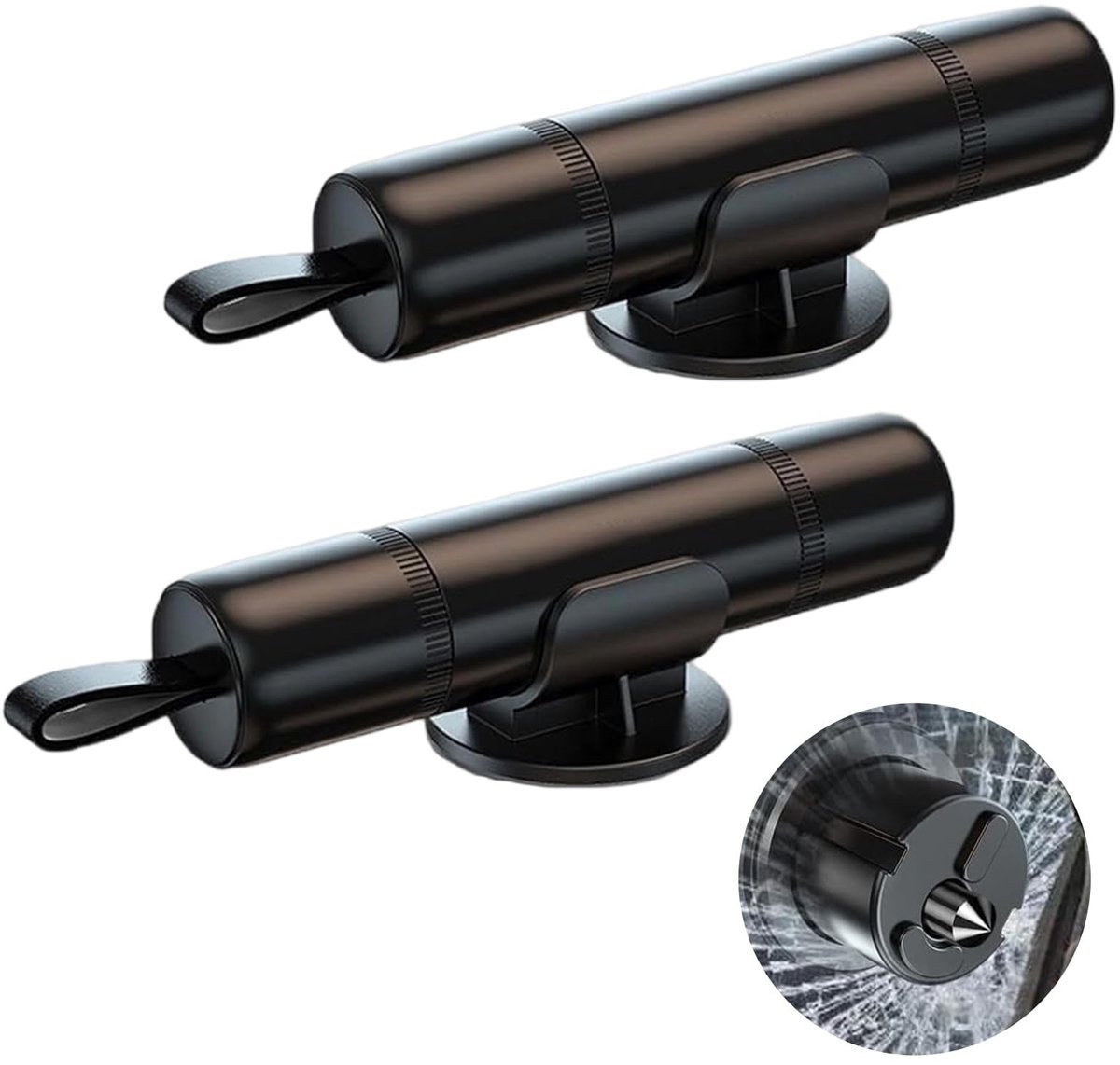 Dailygoods - DALAETUS 2 stuks noodgereedschap voor het snijden van veiligheidsgordels en glasbreker met 2 houders, glasbreker voor noodgevallen in de auto, 2-in-1 noodhamer voor auto en gordelsnijder, zwart