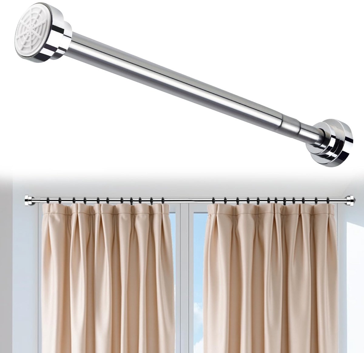 Dailygoods- Douchegordijnstang zonder boren - Telescoopstang - Verstelbaar 66-200 cm - Antislip - Roestvrij staal - Draagvermogen 25 kg - Spanstang