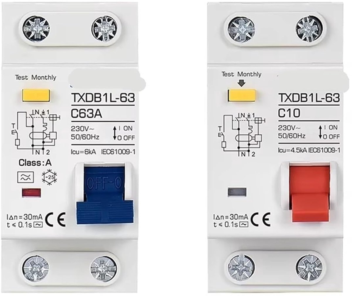 Aardlekschakelaar - Stroomonderbreker - Veiligheid Elektrische Circuits - Combinatie Lek & Overstroom - 230V 10A - Grijs