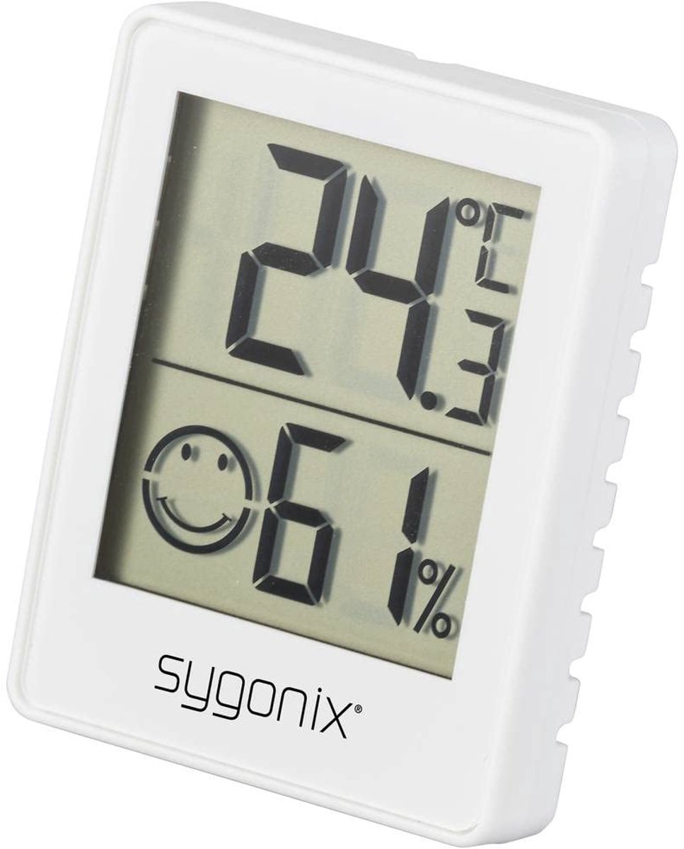 Thermo-hygrometer - Weerstation - Klimaat Bewaken - Drie Gezichtssymbolen - 16 x 11 x 12 cm - Wit