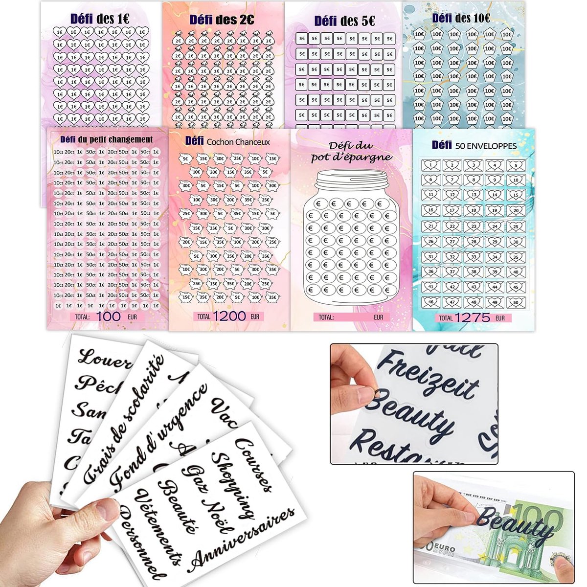 Dailygoods- Budgetplanner A6 - Budgetplanner met Geldmapjes - Huishoudboekje - Budgetplanner met Franse Stickers - Geschikt voor A6 6-Ringzakken - Gelamineerd Papier - Financiële Planner