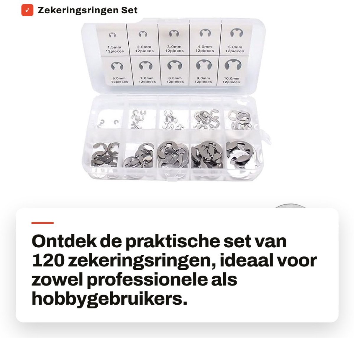 Dailygoods- Zekeringsringen set van 120 stuks - Bevestigingsclips - 10 maten - Roestvrij staal - Opbergdoos - Duurzaam ontwerp - Bevestigingsringen