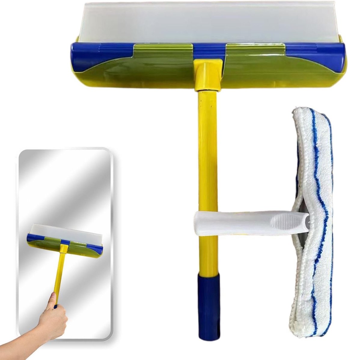 Raamwisser Set - Glasreiniger Tool - Streeploos Reinigen - Flexibele Siliconen Schraper - 39x30cm - Blauw