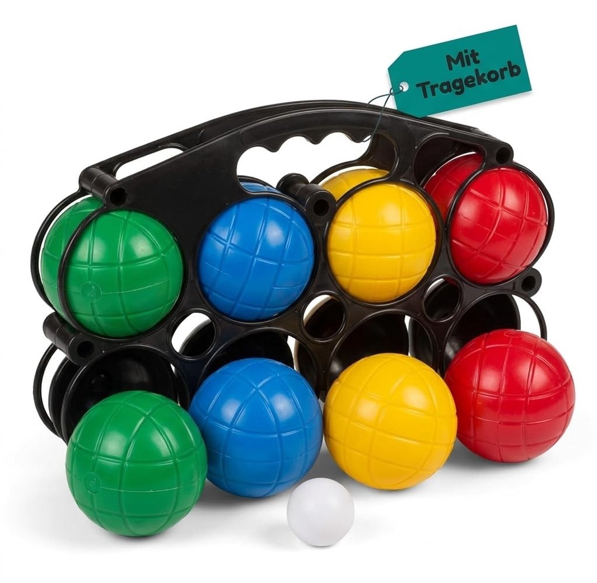 Dailygoods- Boccia Speelset - 8 Kunststof Ballen Ø 7 cm - Draagmand - Doelbal - Kleurrijk - Ideaal voor Strand en Tuin - Bouleset