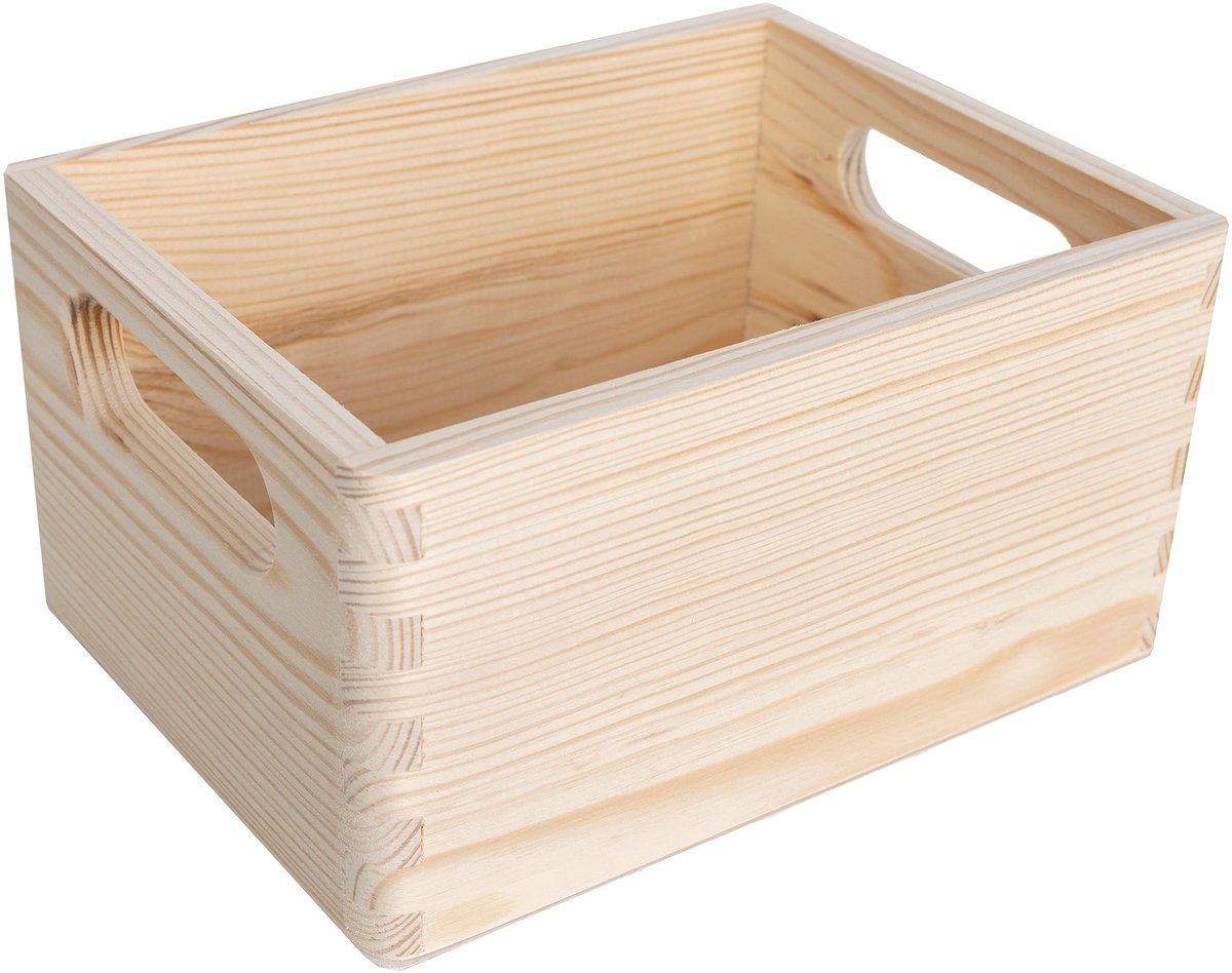 Dailygoods- Houten Kist met Handgrepen - Opbergbox - Dekenbox - Houten Doos - Lichtgewicht - Duurzaam Dennehout - 19,5 x 15 x 10 cm - Opbergdoos