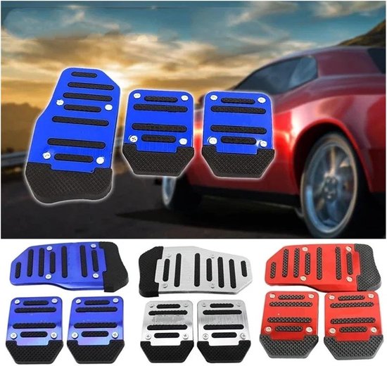Pedaal Covers - Antislip Set - Veilig Rijden - Universele Pasvorm - 3 Delig - Rood/Blauw/Zilver — afbeelding 3